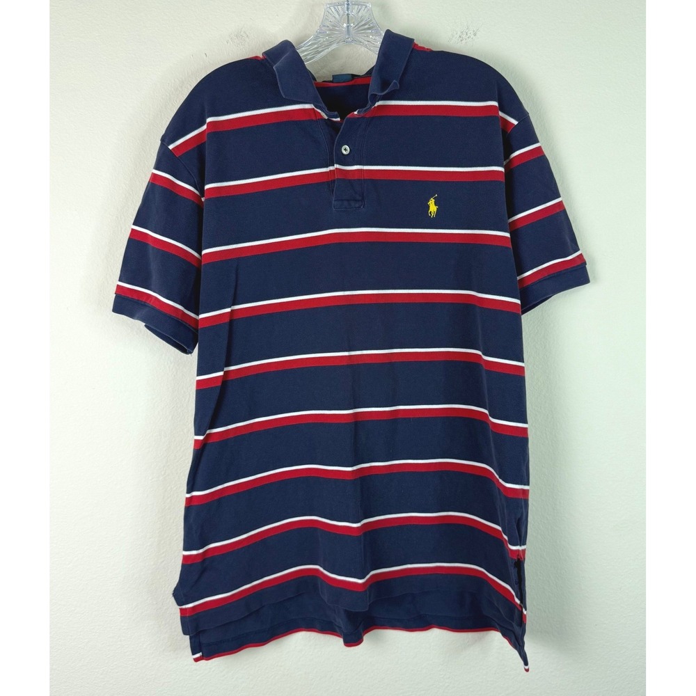 Polo Ralph Lauren Polo Shirt Mens XL Navy Red White Striped Short Sleeve Cotton